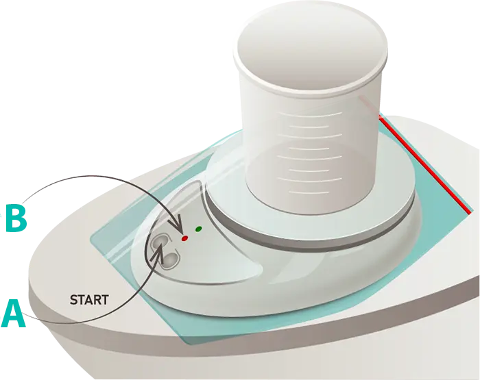 Schritt 5 — START gedrückt, beide Anzeigen an